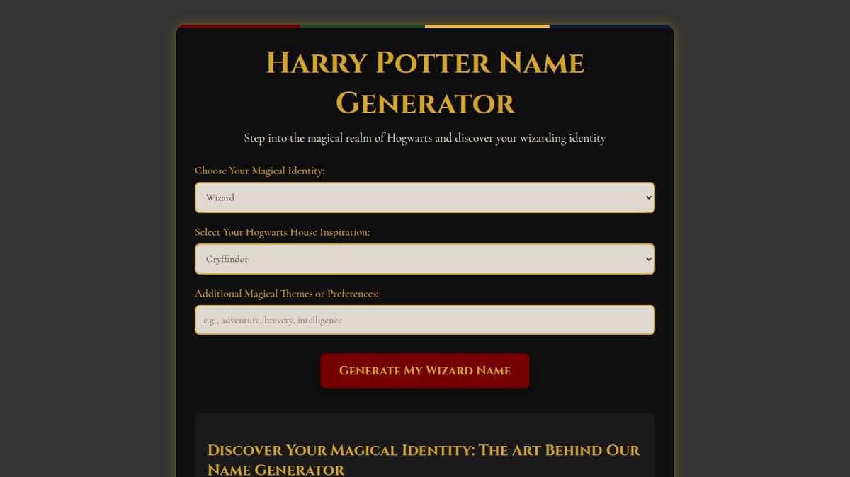 Harry Potter Name Generator