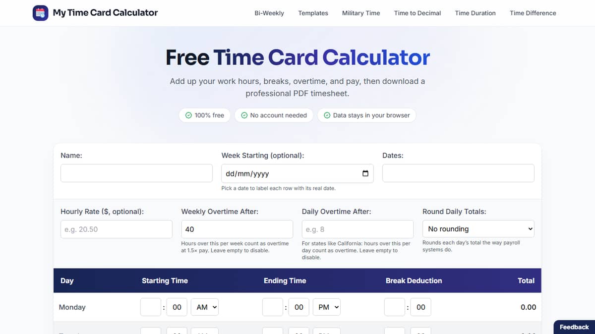 My Time Card Calculator