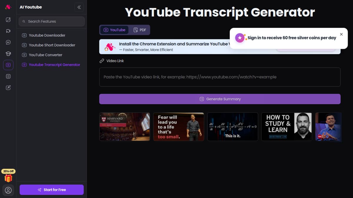 Arting AI - Free YouTube Transcript Generator