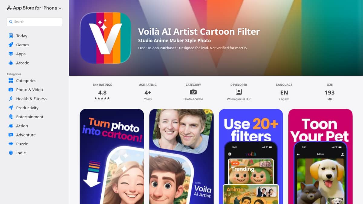 Voilà AI Artist Cartoon Photo