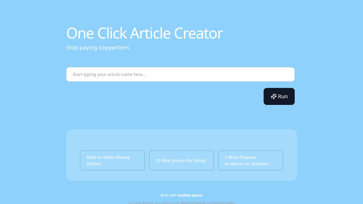 One Click Article Creator By BuildAI.space