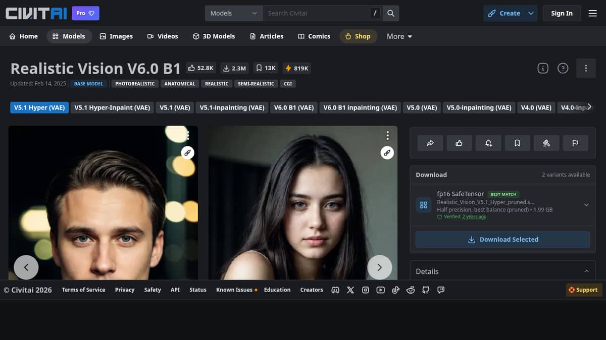 Realistic Vision V5.1 on CivitAI