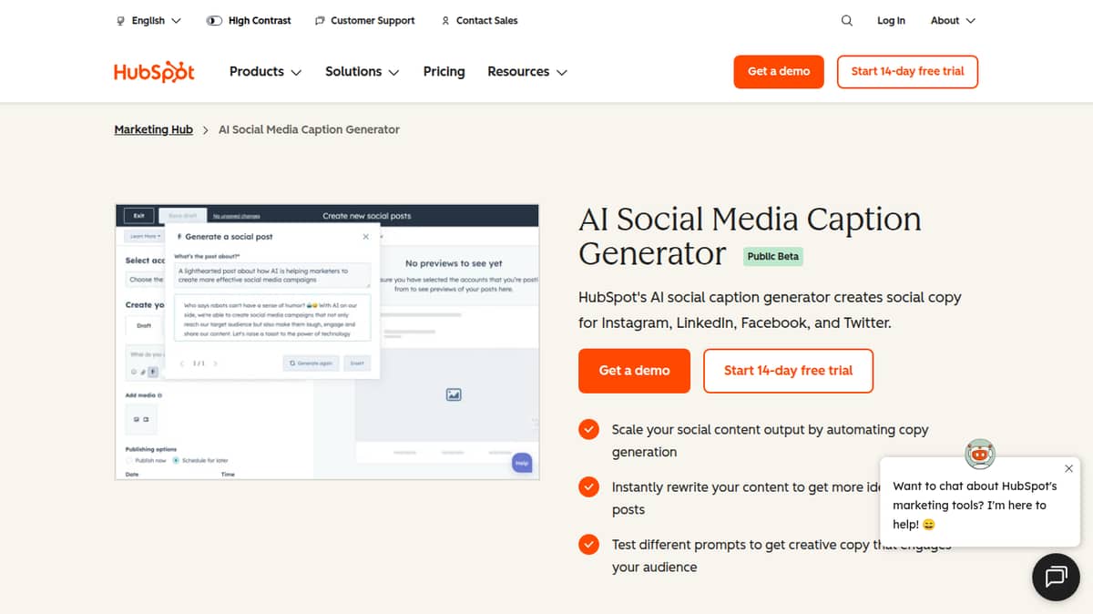 AI Social Caption Generator | HubSpot