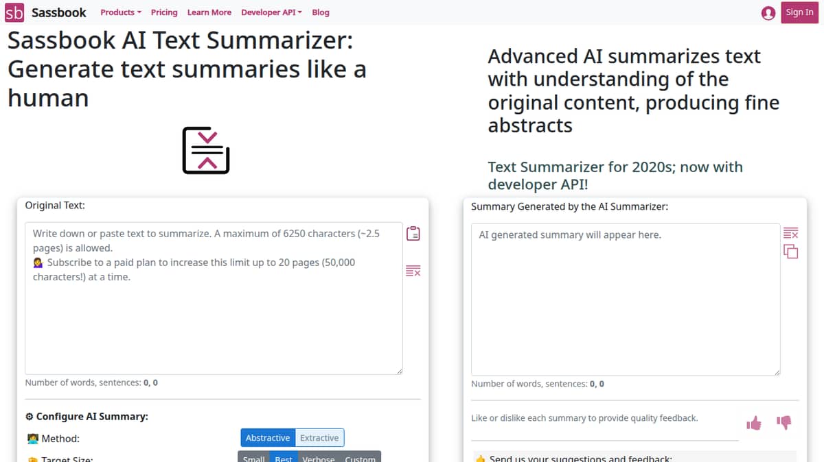 AI Summarizer | Sassbook