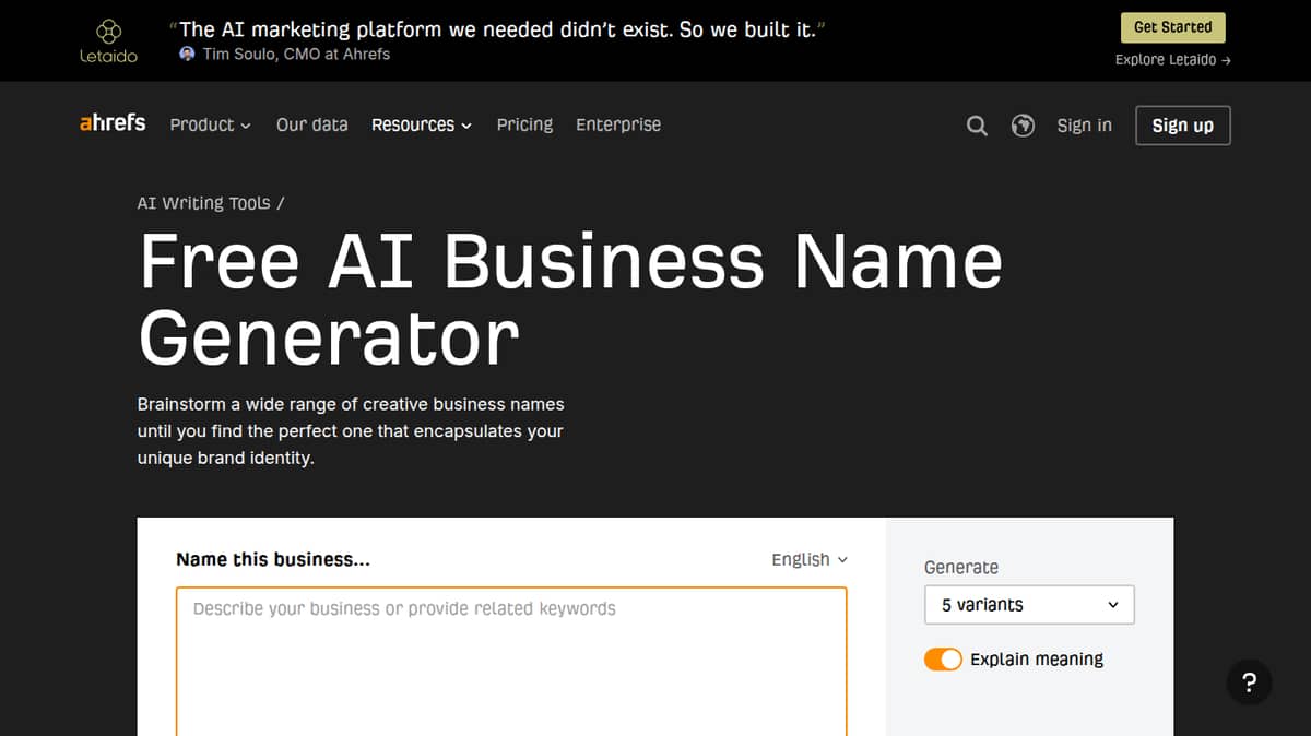 Business Name Generator | Ahrefs