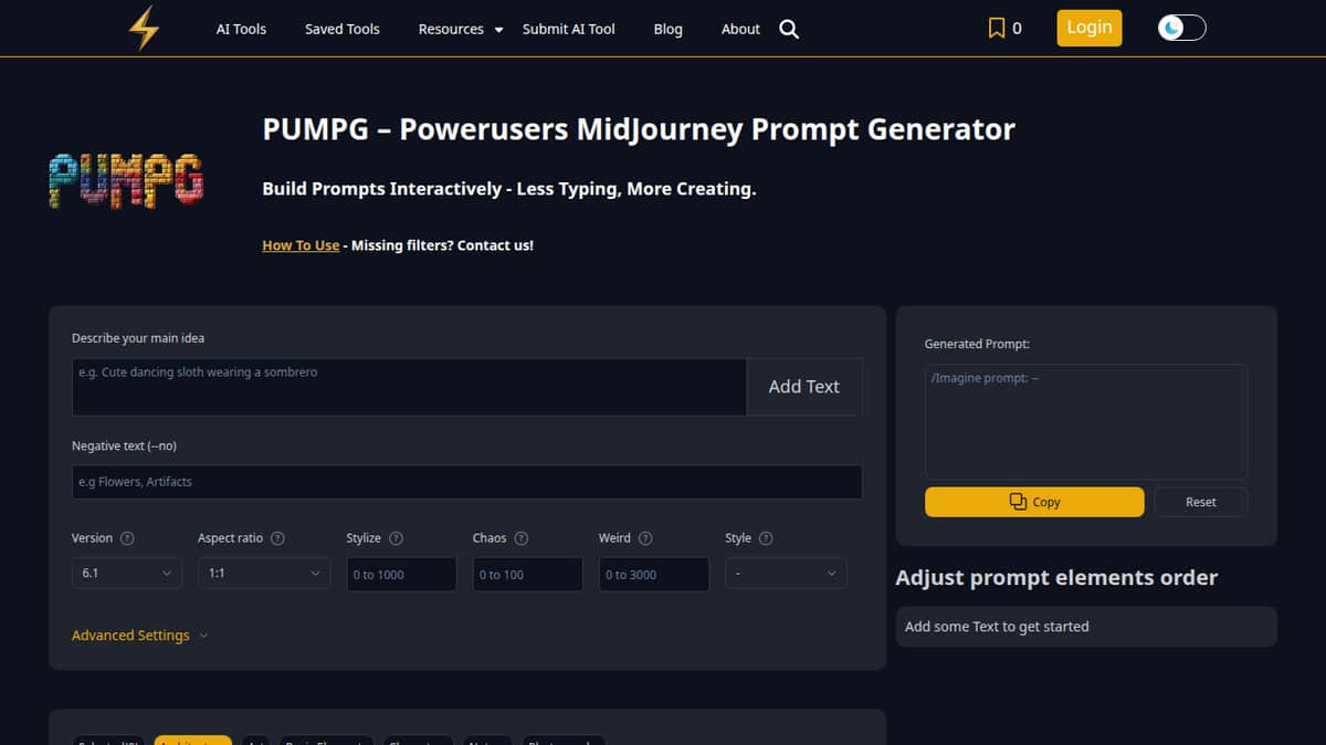PUMPG - MidJourney Prompt Generator